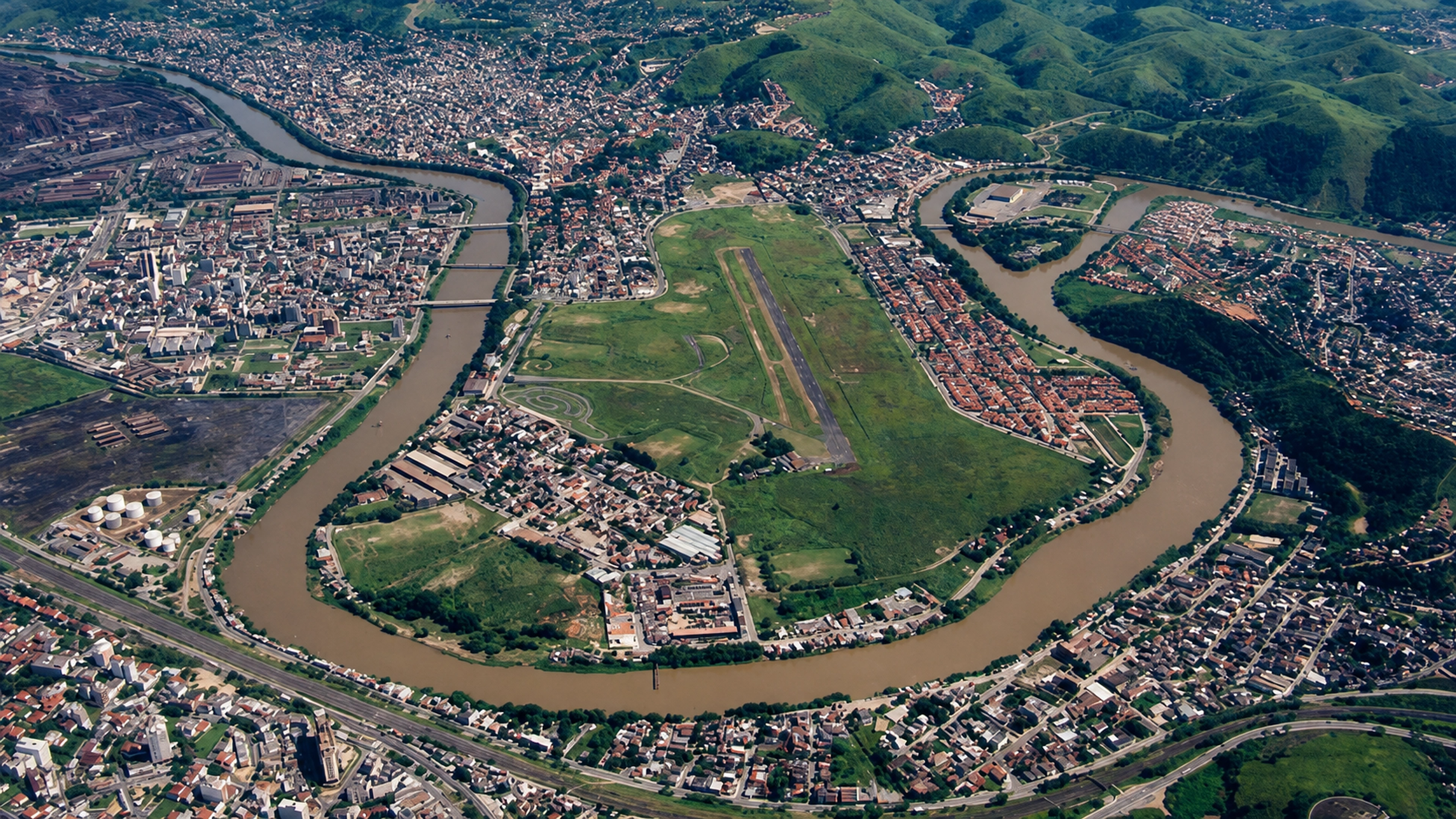 Vista aérea da curva do rio Paraíba do Sul em Volta Redonda